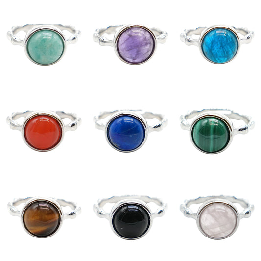 Rhodium-plated brass & natural stone ring (Adjustable) #3