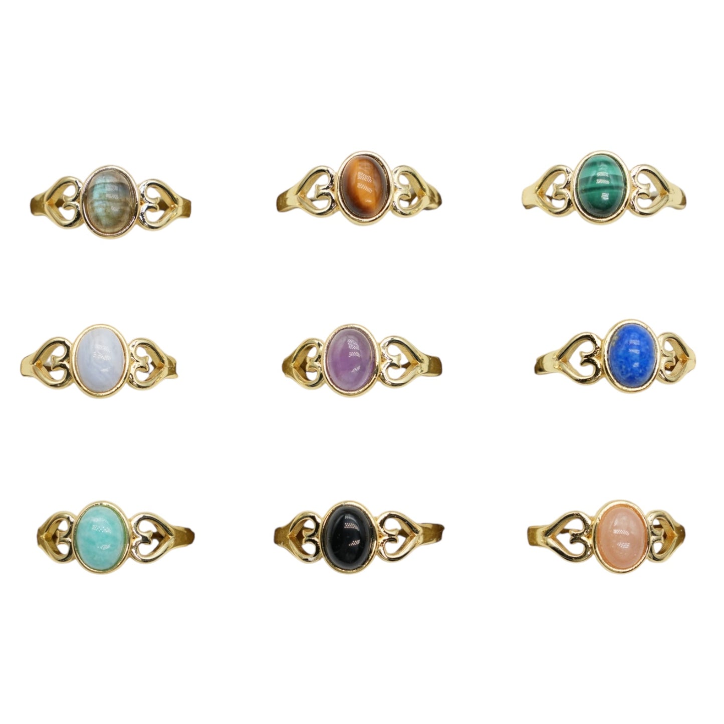 Bague en laiton rhodié doré & pierre naturelle (10 modèles réglables) #10