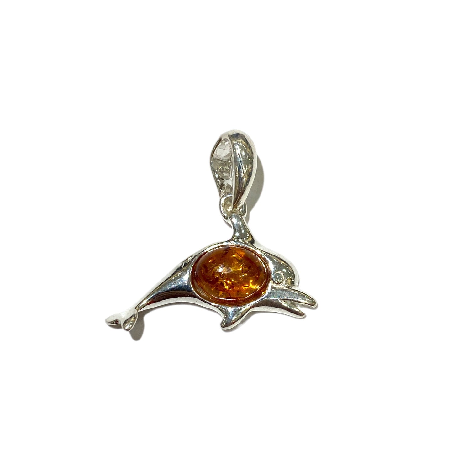 Pendentif ambre & argent forme dauphin