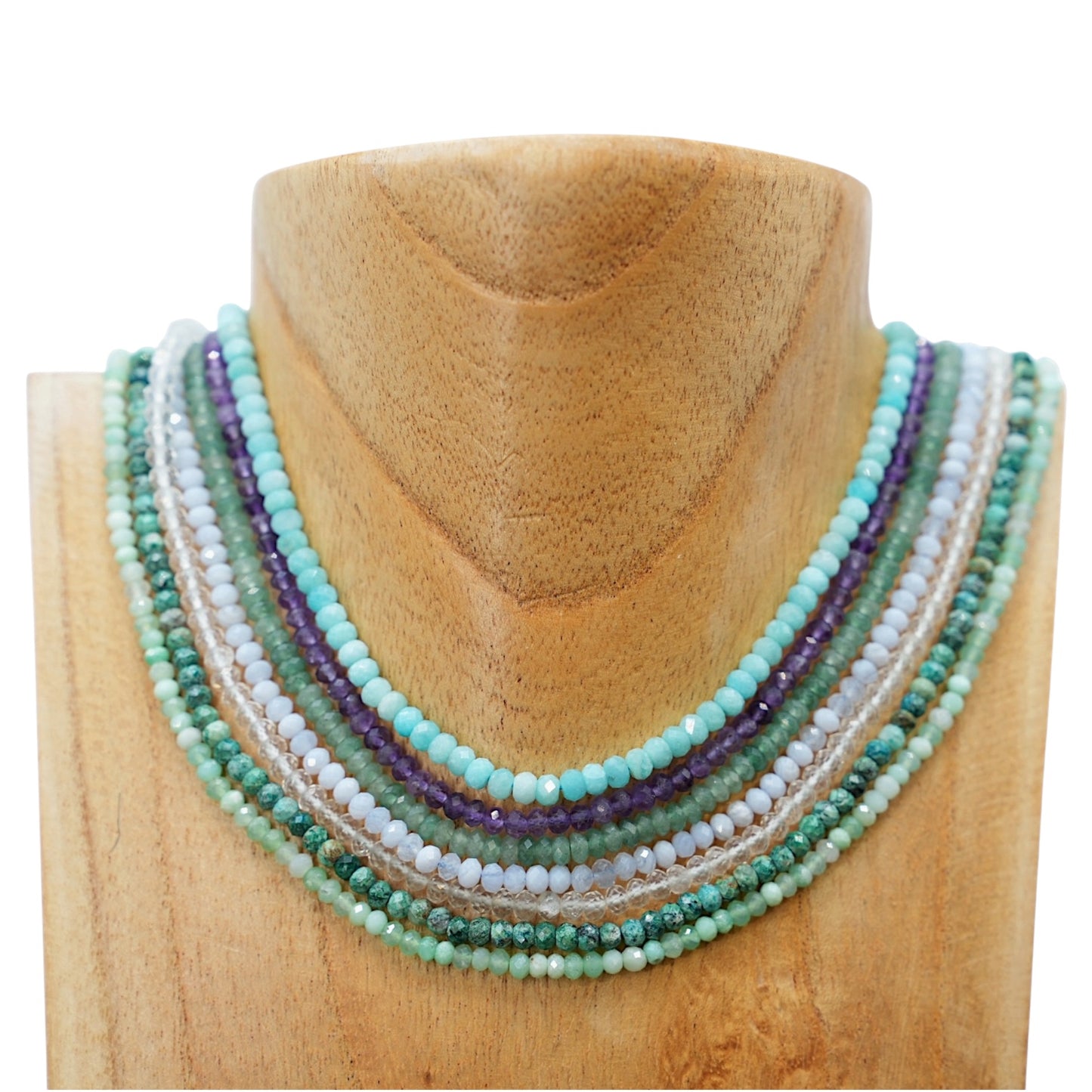 Multicolor tourmaline necklace 3x4mm gold/silver stainless steel