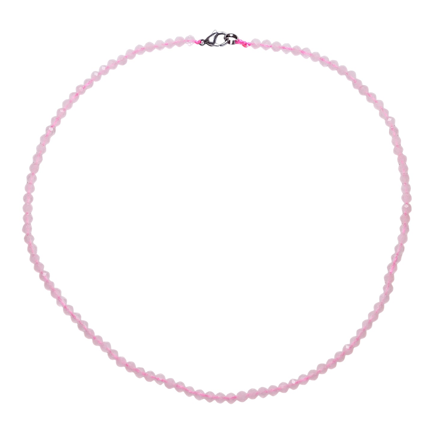 Collier en Quartz rose perle facettée 4 mm acier inoxydable argenté