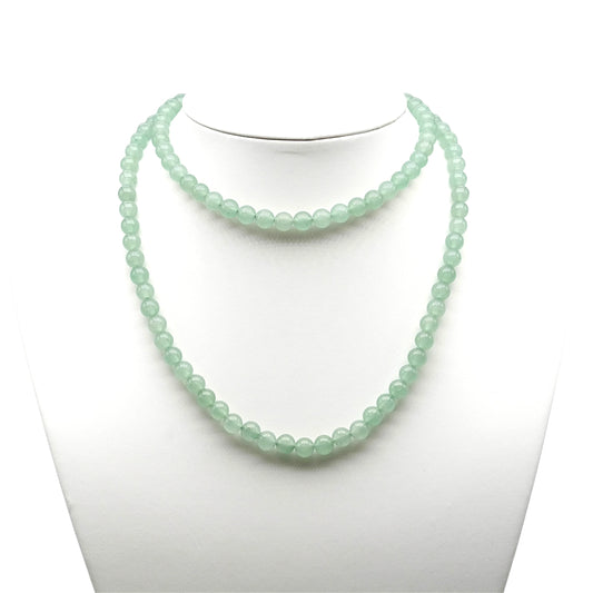 Collier sautoir 75 cm Aventurine verte 6 mm avec fermoir en acier inoxydable argenté