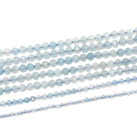 Faceted aquamarine bead strand
