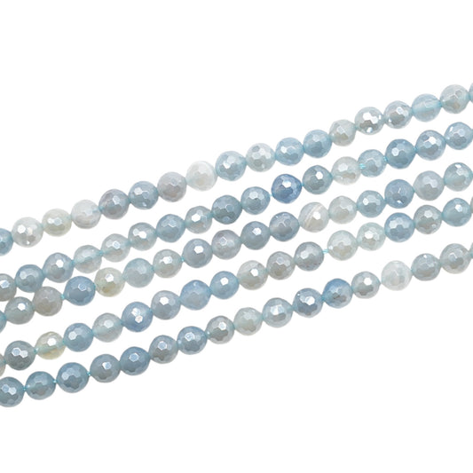 Fil de perles Agate facettée BLEUE GRISE 6 mm ronde