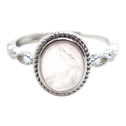 Rhodium-plated brass ring & natural stone (Adjustable) #6