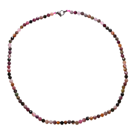 Collier en Tourmaline multicolore perle facettée 4 mm acier inoxydable argenté