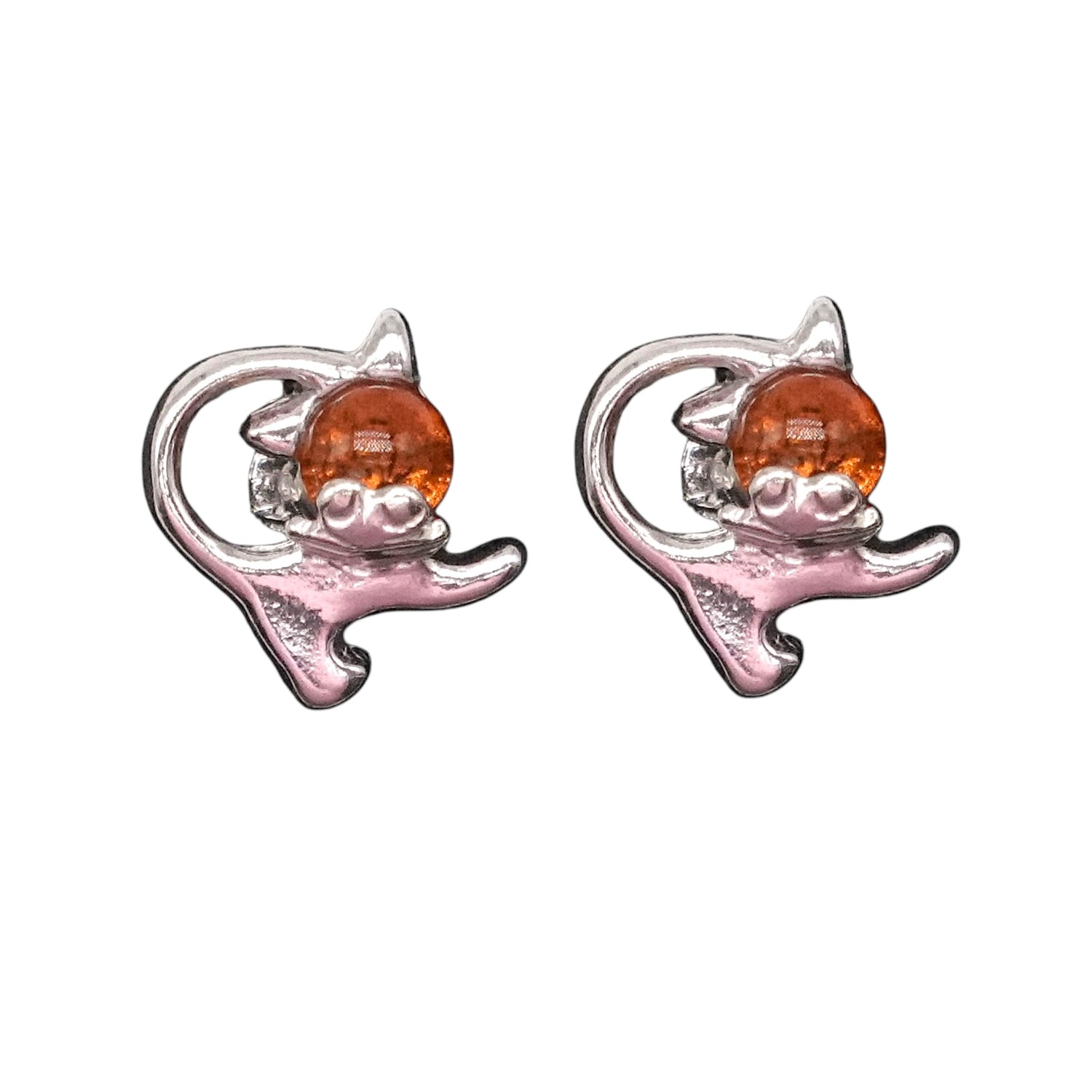 Boucle d'oreille chat ambre & Argent 925 (#01) - Foliesbijoux