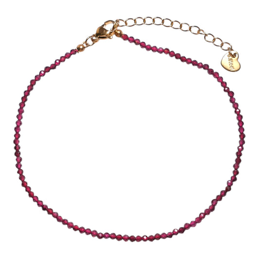 Bracelet/chaine de cheville Grenat perle facetté 2-3 mm avec fermoir acier inoxydable