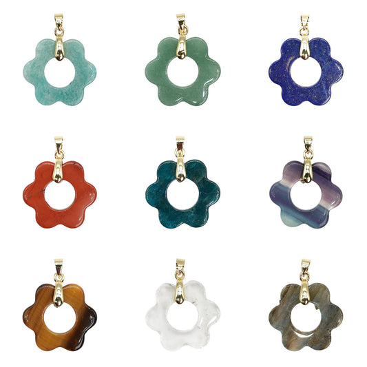 Pendentif Fleurs 25 mm — Bélière dorée ou argentée (11 pierres disponible)