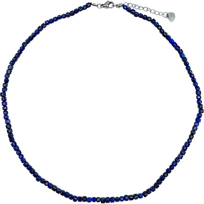 Collier Lapis lazuli carré 3x3mm acier inoxydable doré/argenté