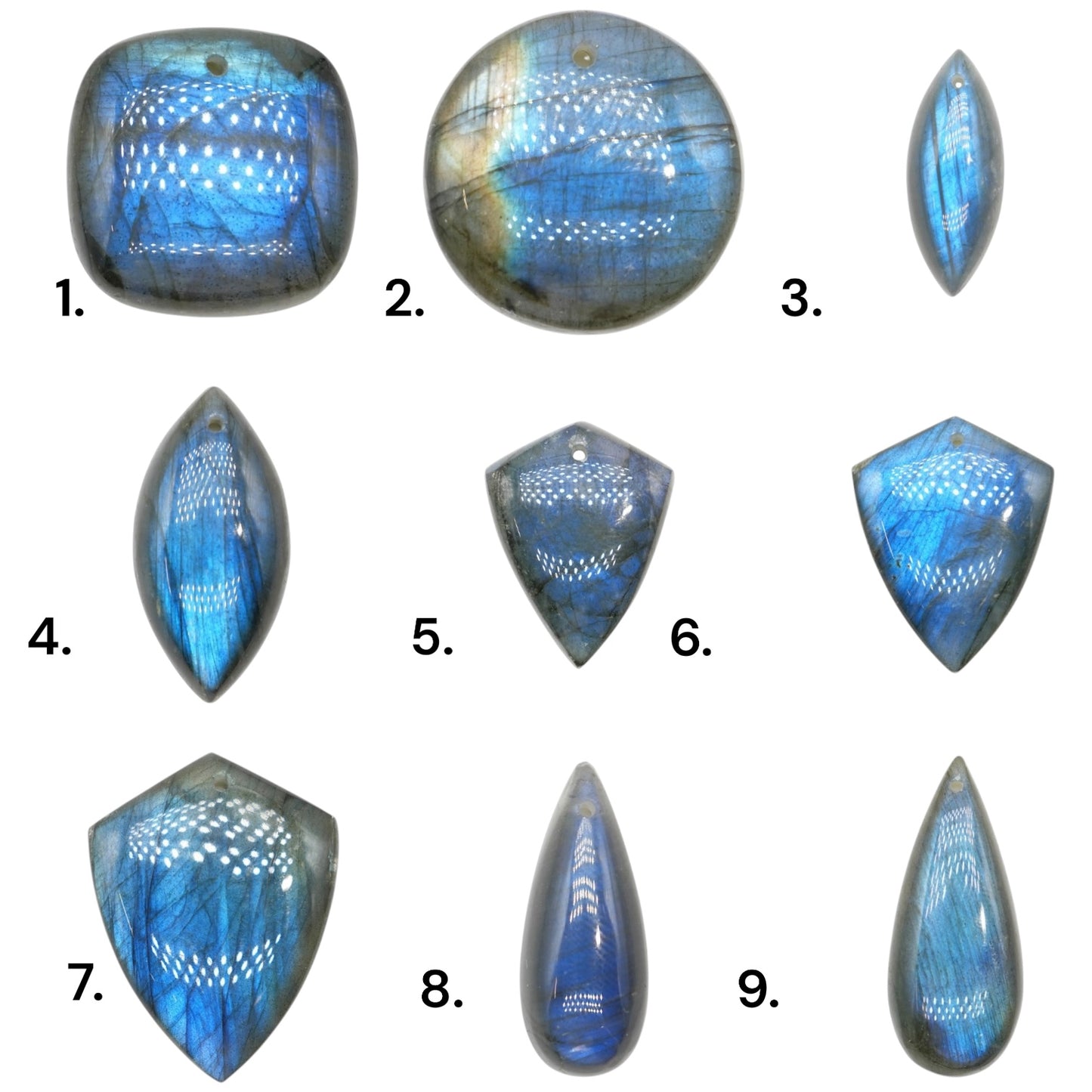 Pendentif en labradorite AAA extra bleue (17 formes disponible)