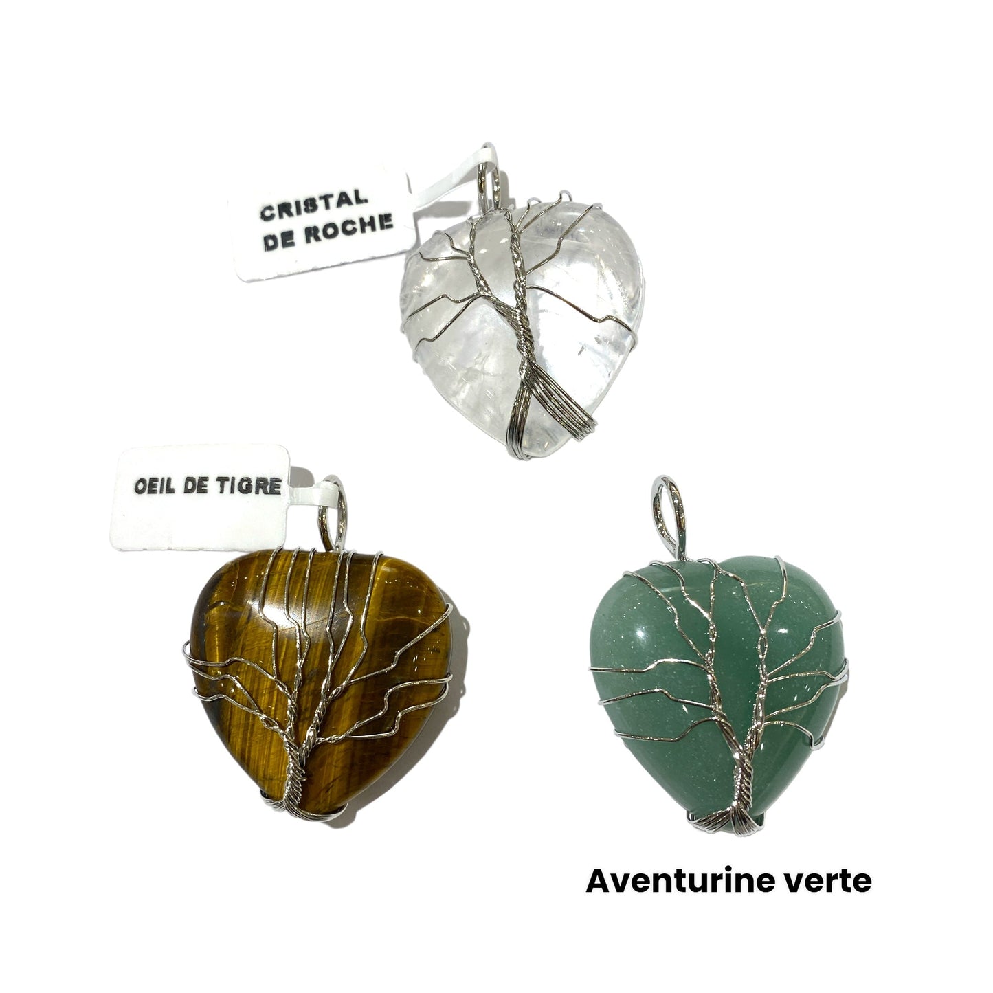 Pendentif en arbre de vie forme coeur argenté