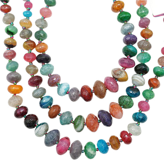 Fil de perles forme libre RONDELLE FACETTE taille VARIABLE en Agate multicolore chauffée 1-2 cm