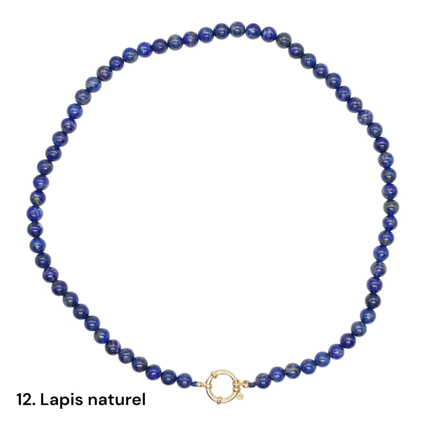 Collier 43 cm 6 mm avec fermoir bouée en acier inoxydable dorée ou argenté (20 pierres disponibles)