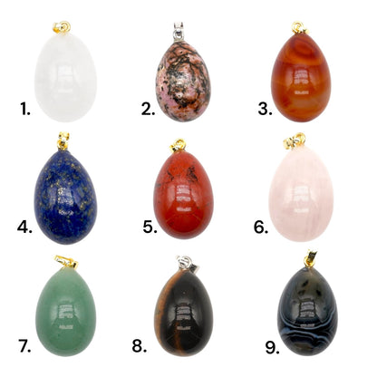 Pendentif forme oeuf 20x30 mm (12 pierres disponible) (bélière doré ou argenté incluse)