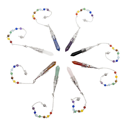 Pendule longue pointe (chaine en 7 chakras) (8 pierres disponible)