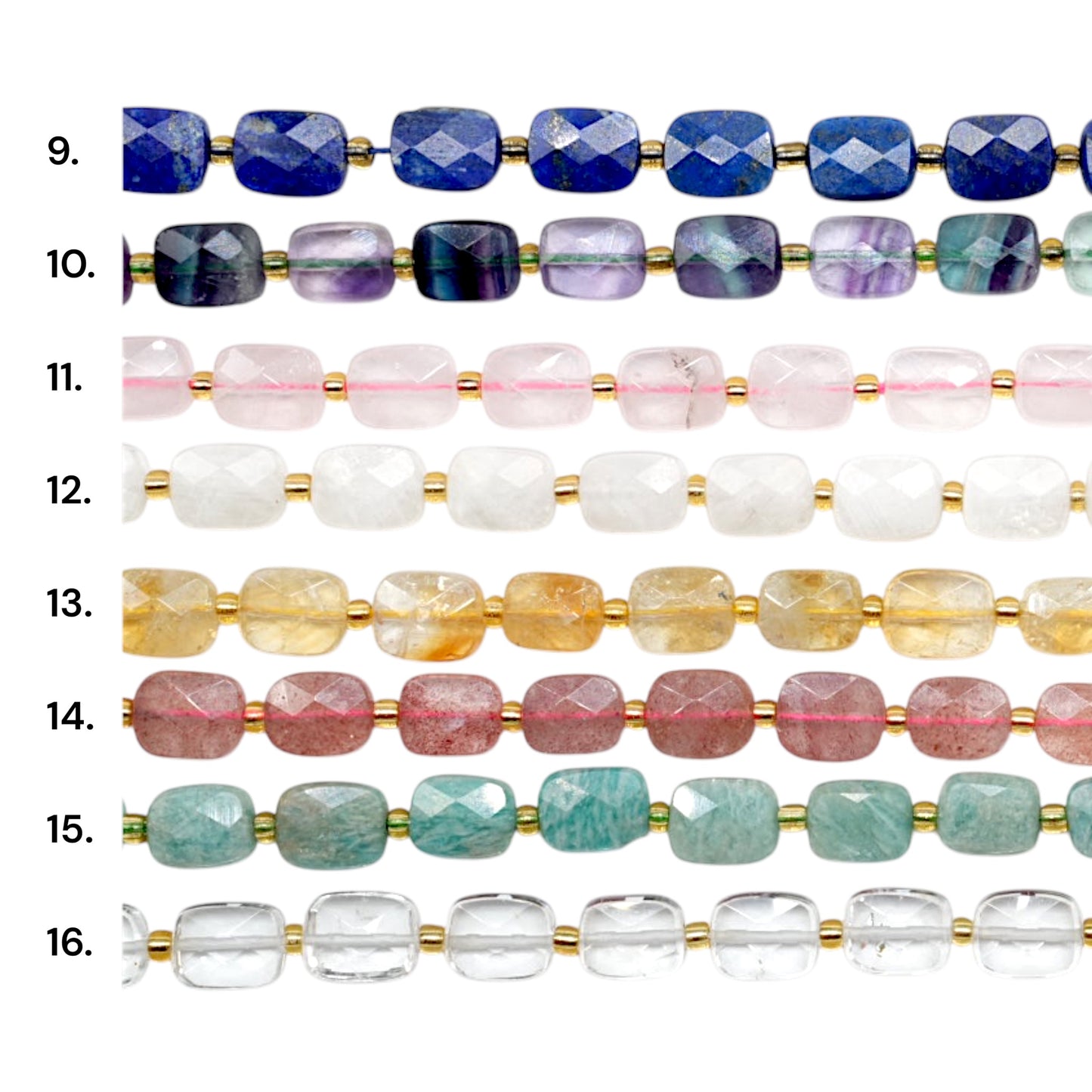 Fil de perles rectangulaire facetté 8x10 mm (16 pierres disponibles)