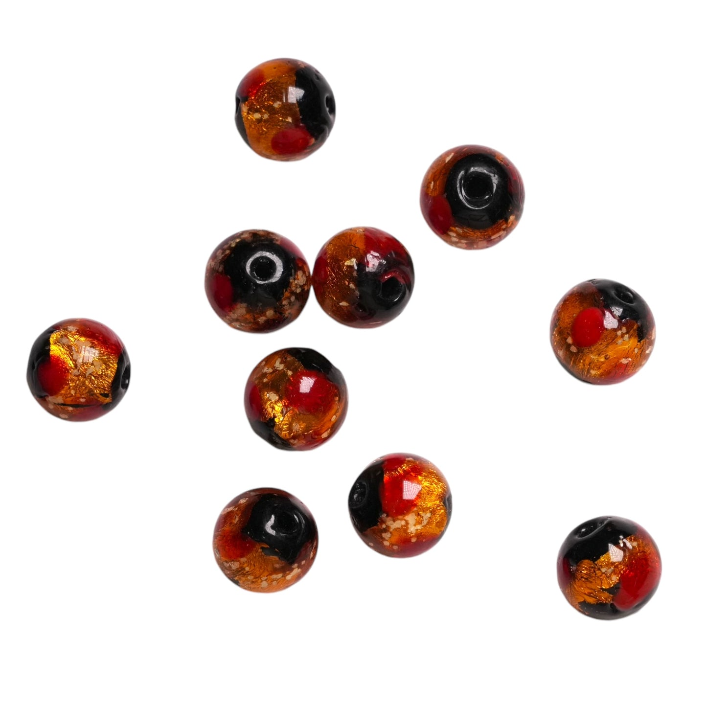 10 perles de verre phosphorescente orange jaune #9