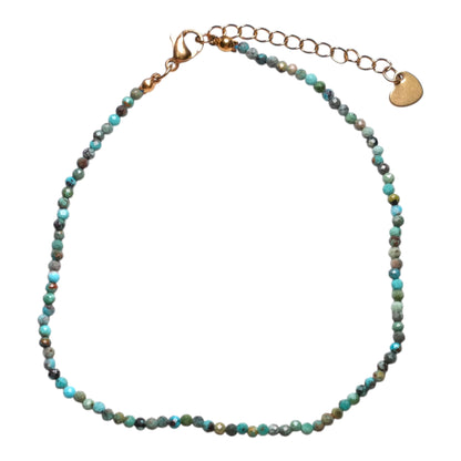 Bracelet/chaine de cheville Turquoise d’Afrique perle facetté 2-3 mm avec fermoir acier inoxydable