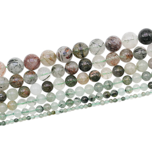 Fil de perle Quartz Tourmaline verte A+