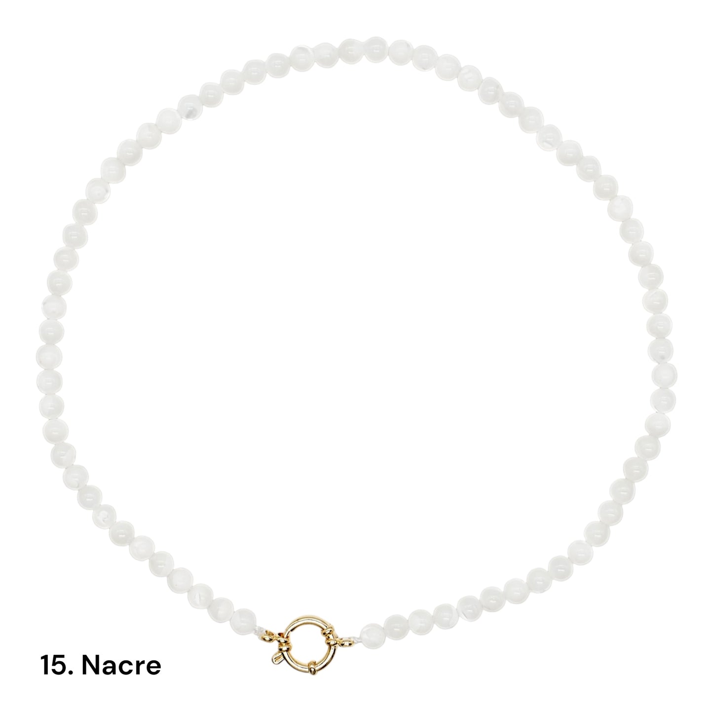 Collier 43 cm 6 mm avec fermoir bouée en acier inoxydable dorée ou argenté (20 pierres disponibles)