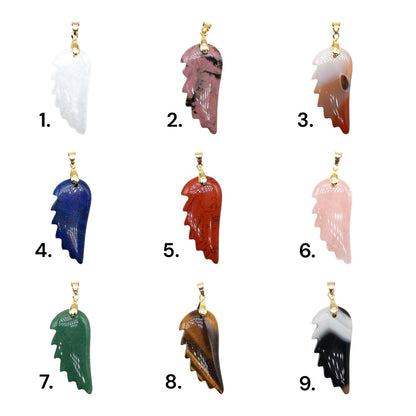 Pendentif aile d’ange 20x43x8 mm (12 pierres disponible) (bélière doré ou argenté incluse)