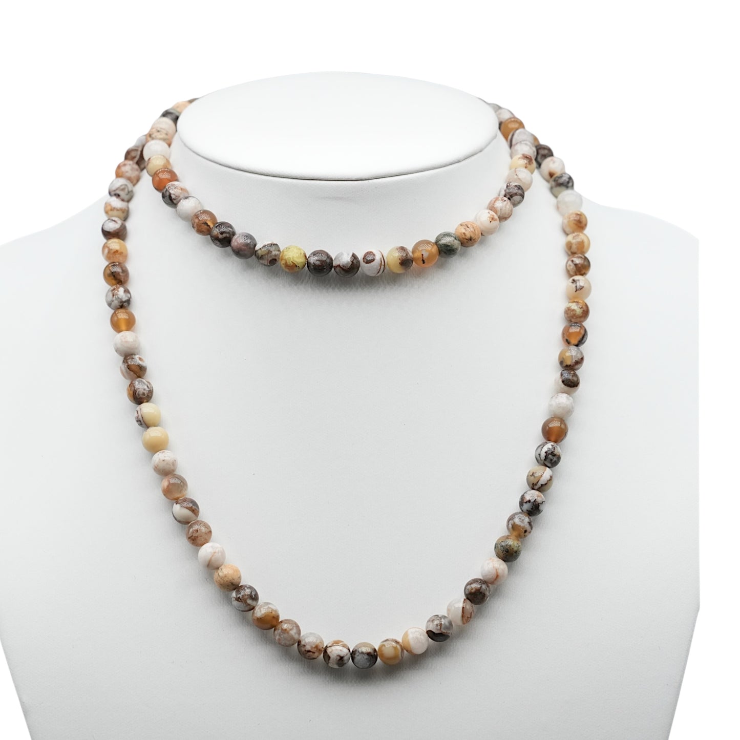 Collier sautoir 75 cm Agate crazy 6 mm avec fermoir en acier inoxydable argenté