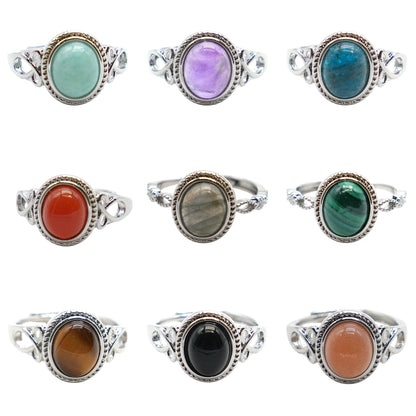Rhodium-plated brass ring & natural stone (Adjustable) #6