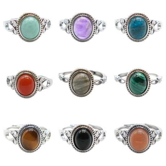 Rhodium-plated brass ring & natural stone (Adjustable) #6