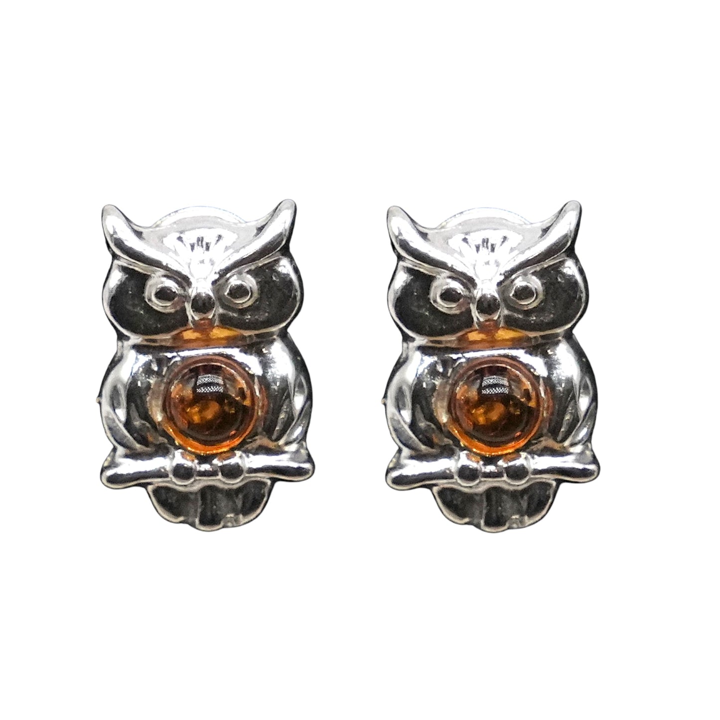 Boucle d'oreille mini hibou ambre & Argent 925 (#14)