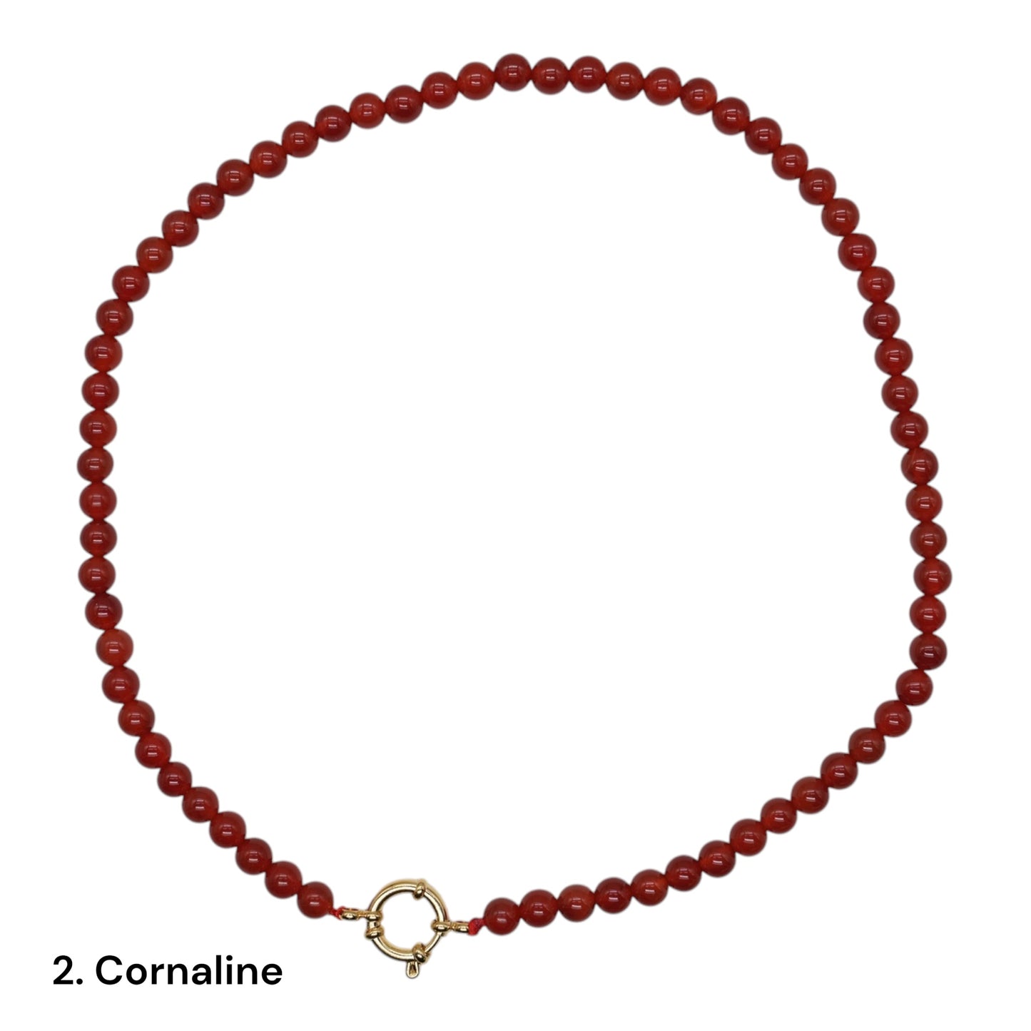 Collier 43 cm 6 mm avec fermoir bouée en acier inoxydable dorée ou argenté (20 pierres disponibles)