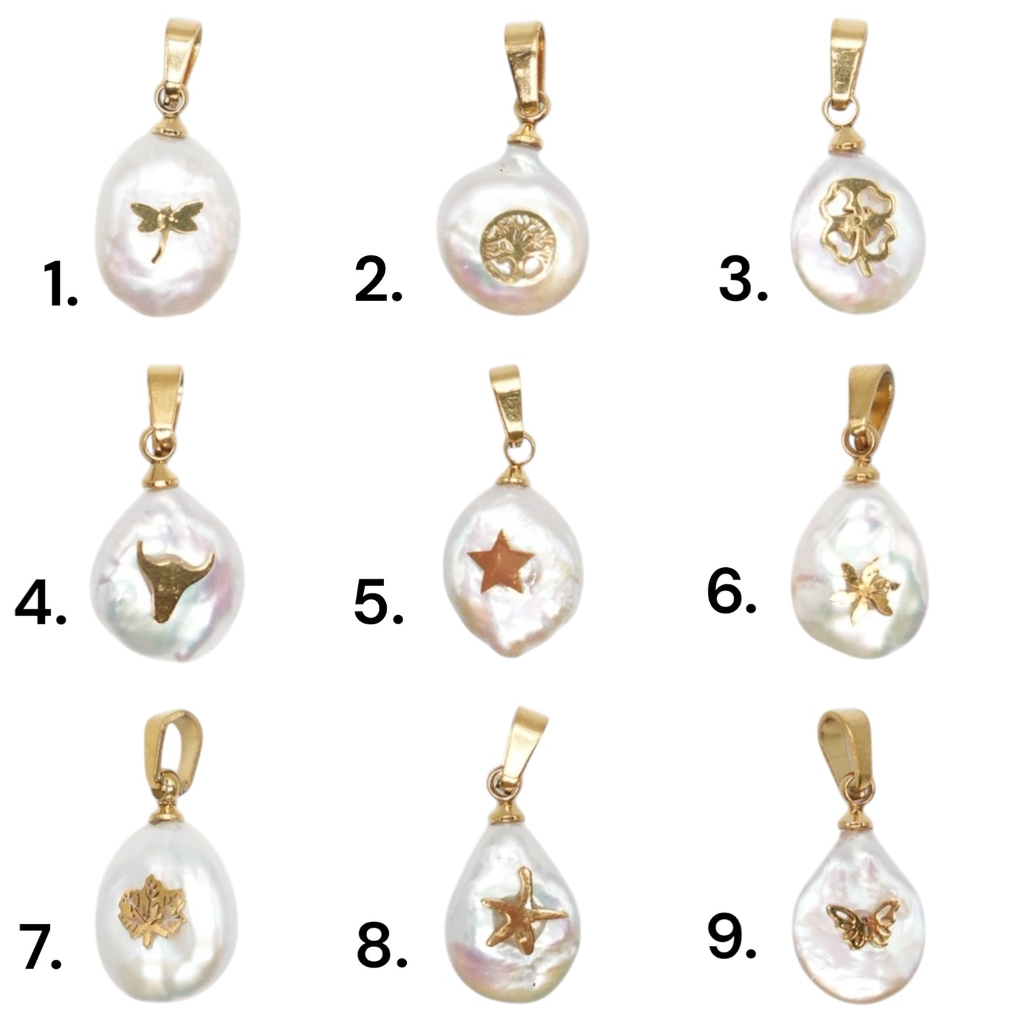Lot de 5 pendentifs nacre avec motif en acier inoxydable (11 modèles disponible)