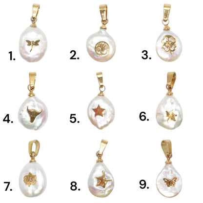 Lot de 5 pendentifs nacre avec motif en acier inoxydable (11 modèles disponible)