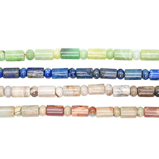 Fil de perles tubes avec rondelles (4 pierres disponible)