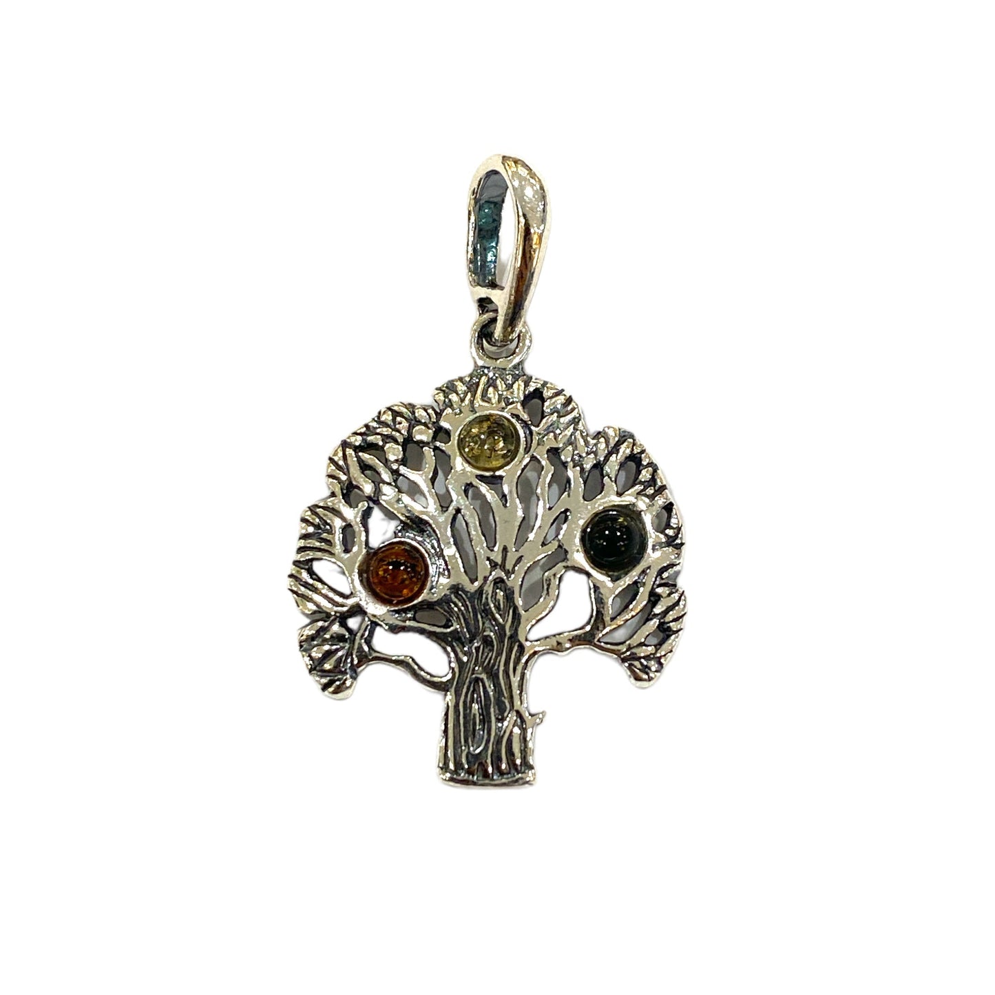 Pendentif ambre & argent forme Arbre de vie