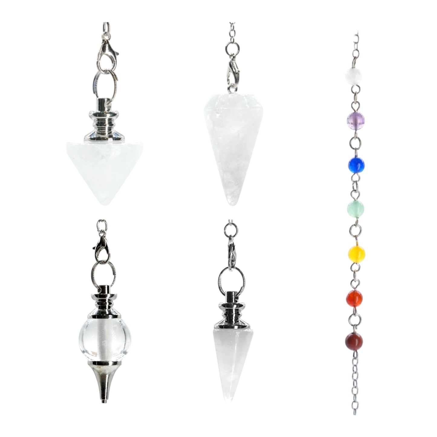 Pendule Cristal de roche avec chaine 7 chakras (4 formes disponible)