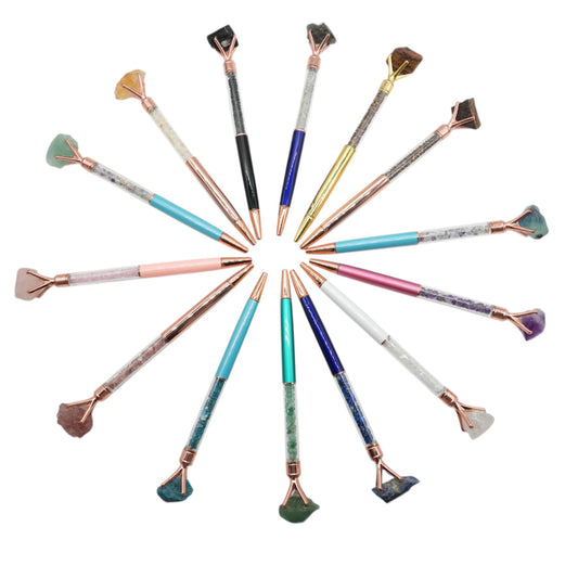 Stylo noir avec pierre brute (12 pierres disponible)