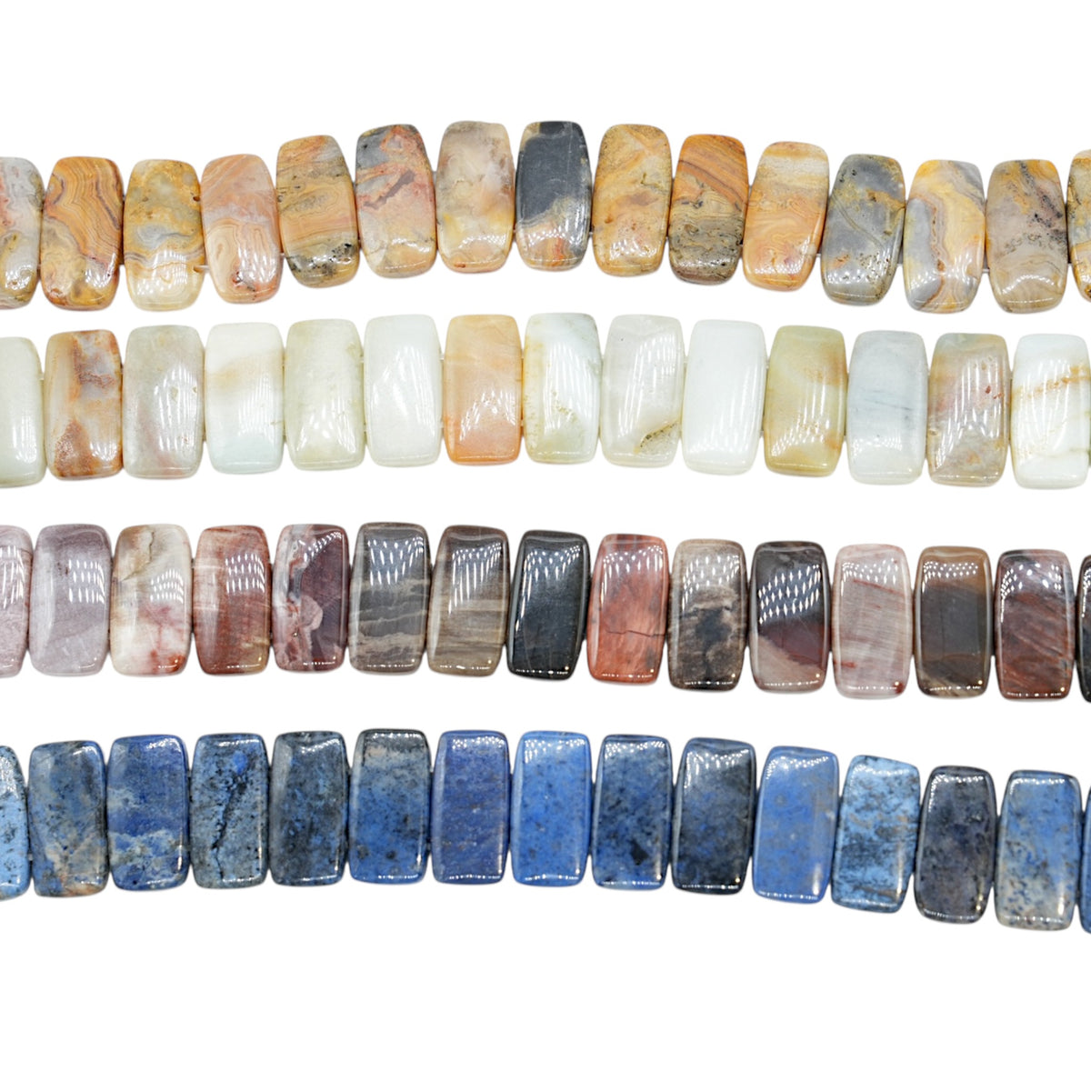 Fil de perles rectangulaires à 2 trous en pierre naturelle (14 pierres disponibles)
