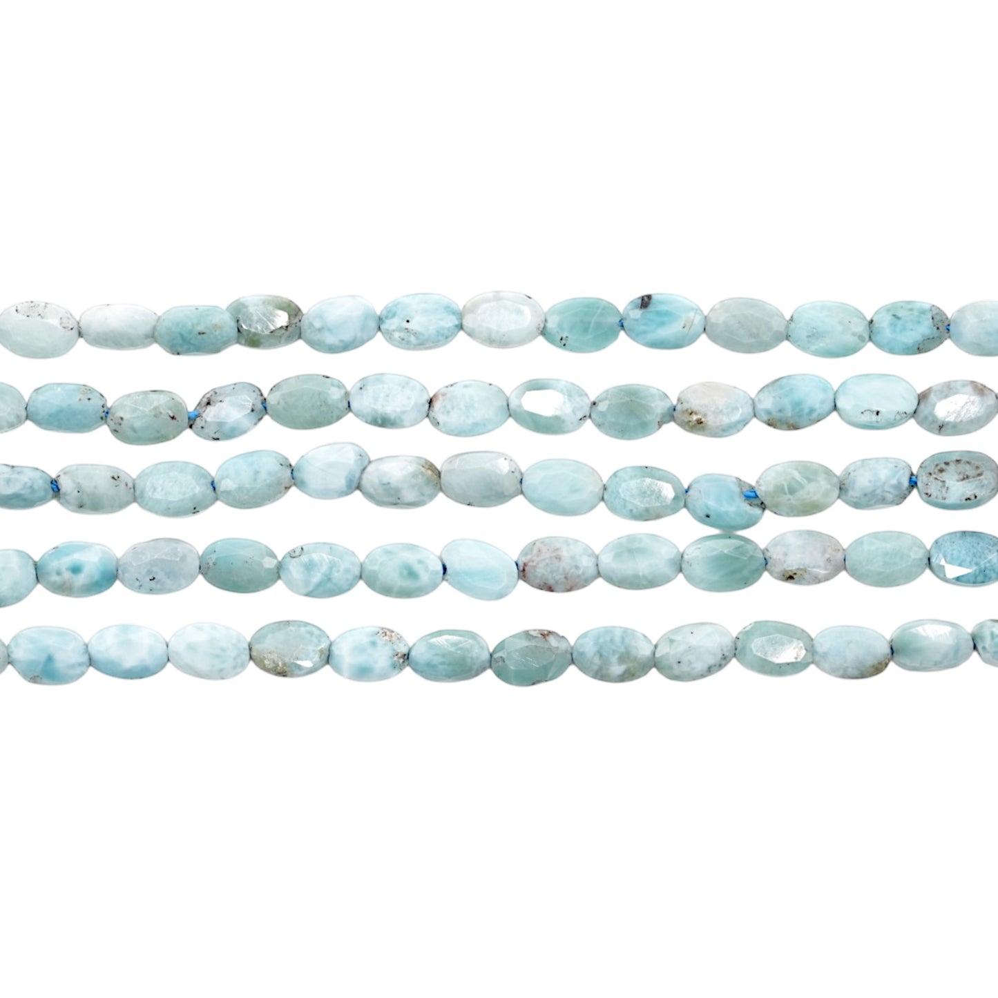 Fil de perles Larimar de République dominicaine ovale facettée 4x6 mm