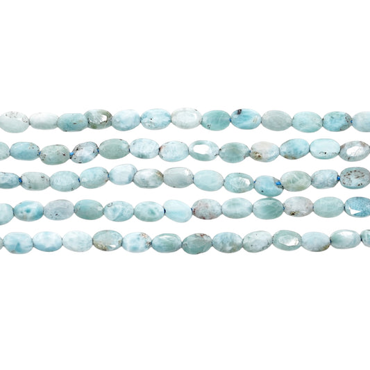 Fil de perles Larimar de République dominicaine ovale facettée 4x6 mm