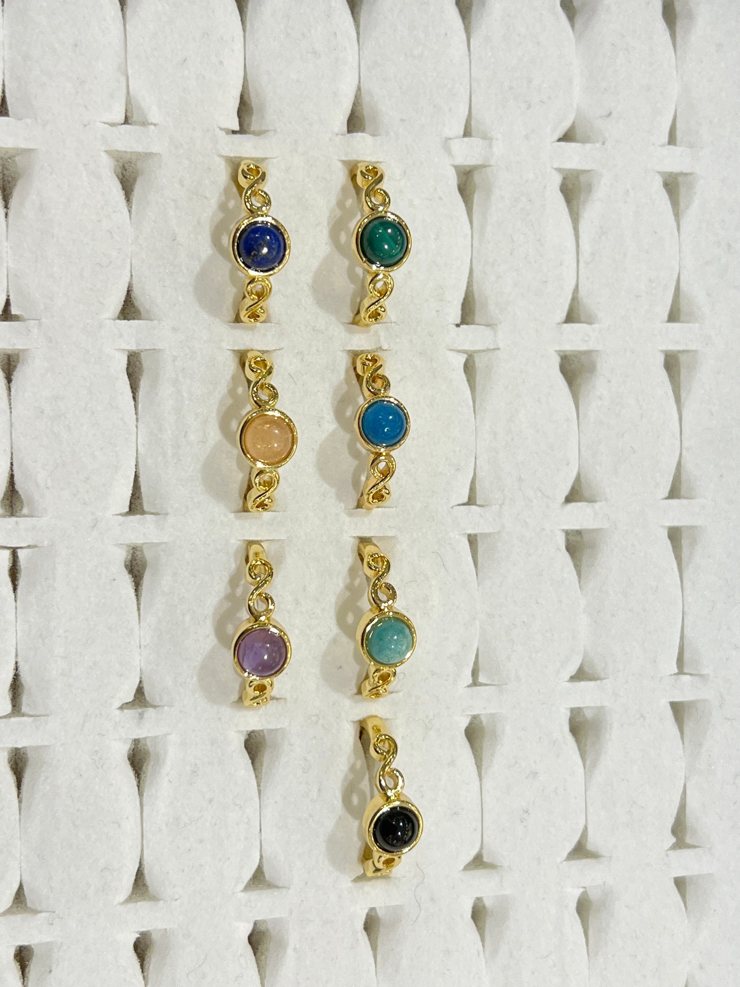 Bague en laiton rhodié doré & pierre naturelle (Réglable) #7