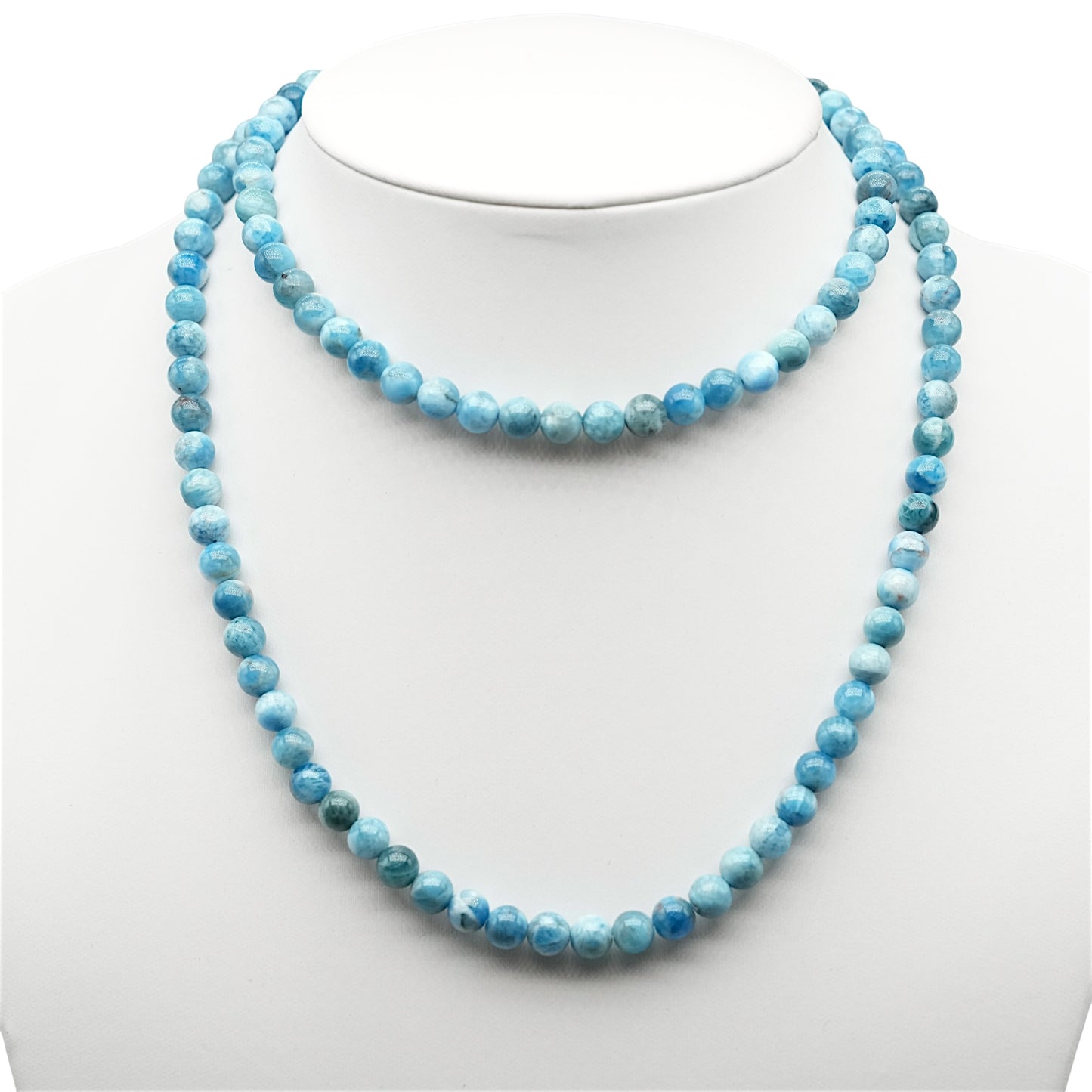 Collier sautoir 75 cm boule Apatite bleue 6 mm