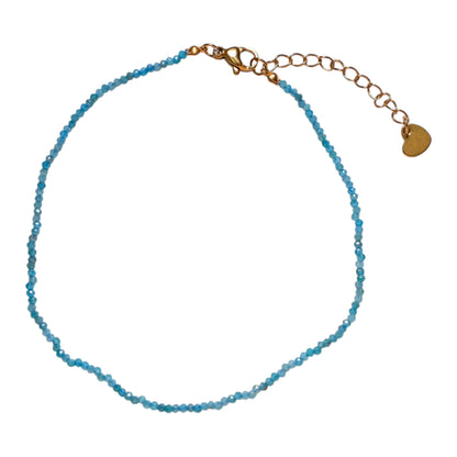 Bracelet/chaine de cheville Apatite bleue perle facetté 2-3 mm avec fermoir acier inoxydable