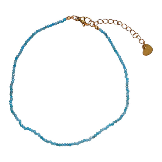 Bracelet/chaine de cheville Apatite bleue perle facetté 2-3 mm avec fermoir acier inoxydable