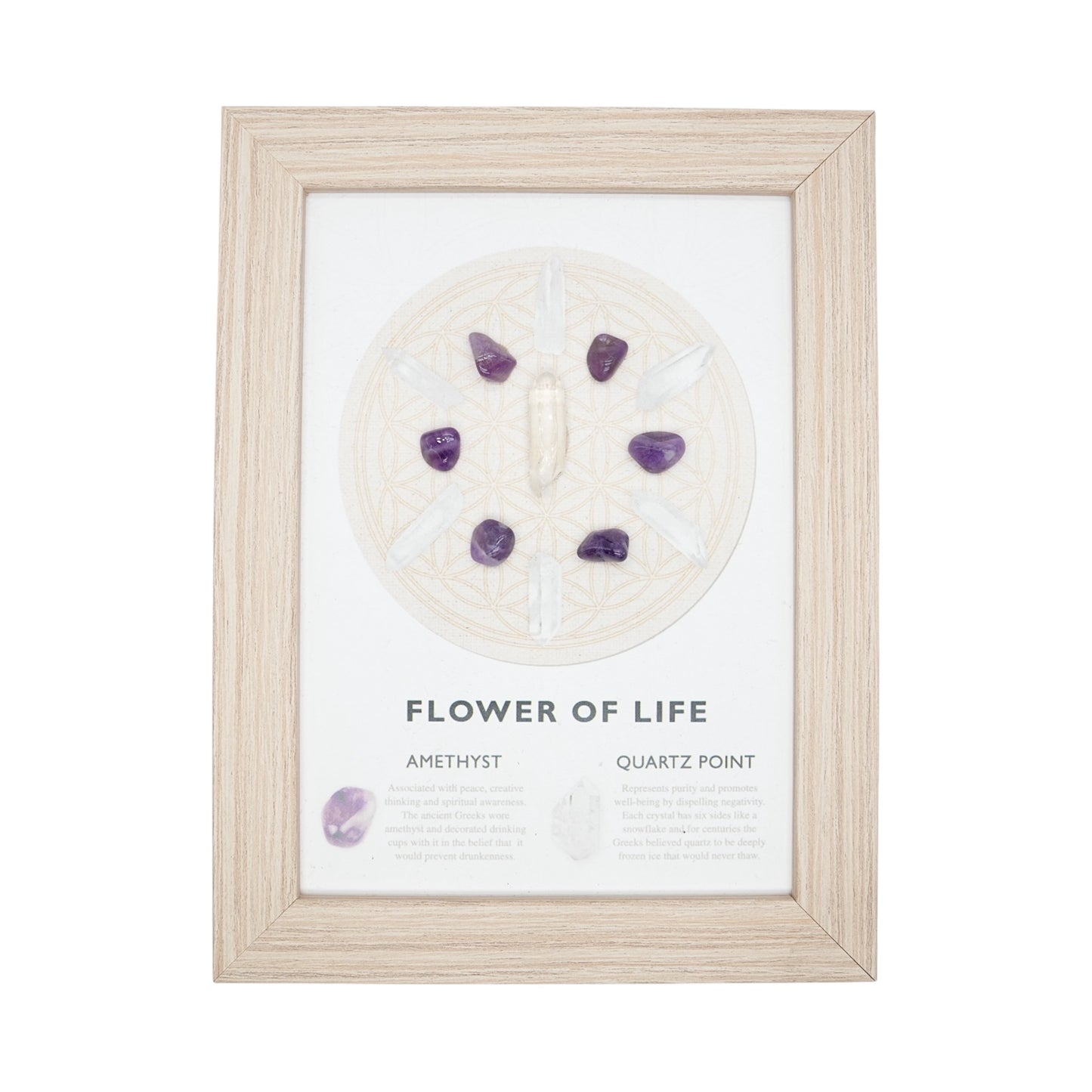 Cadre énergétique Fleur de Vie Améthyste & Quartz — Harmonie & Énergie Positive 20,5x15.5 cm