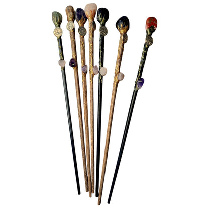 Baguette magique en pierre artisanale & signe astro pour rituel & méditation 35 cm à l’unité aléatoire