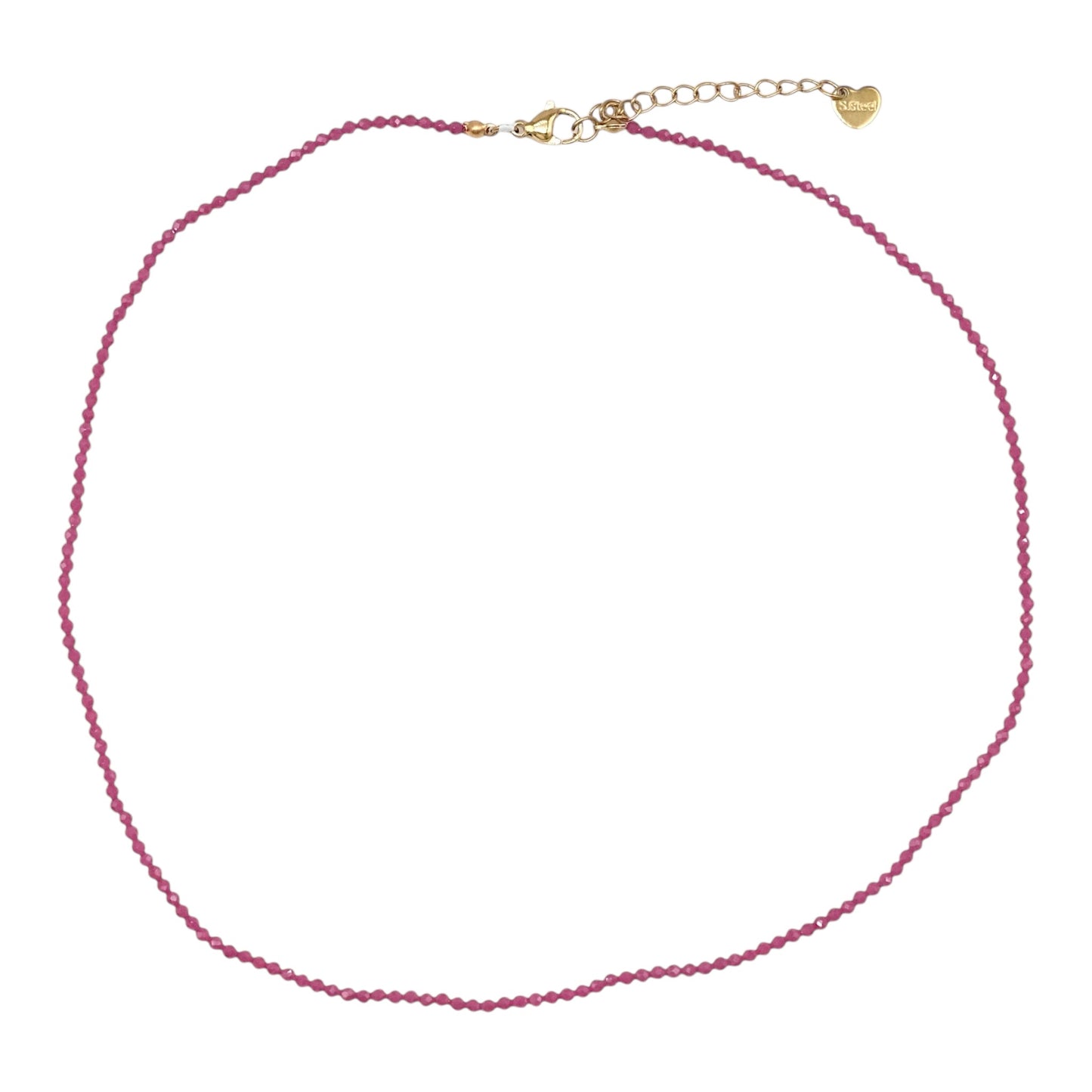 Collier Corindon rouge (Rubis) naturel 2-3mm acier inoxydable doré/argenté