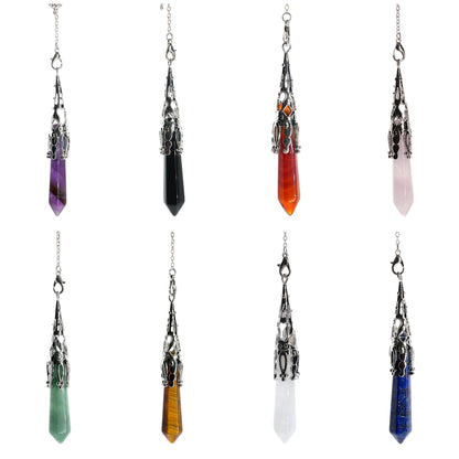 Pendule longue pointe (chaine en 7 chakras) (8 pierres disponible)