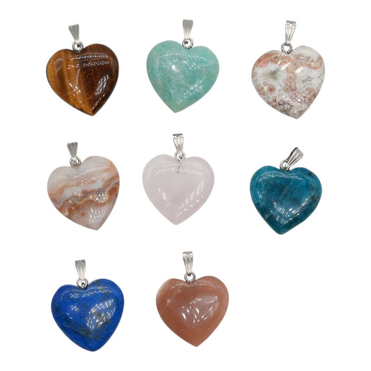 Pendentif en cœur argenté 25 mm (8 pierres disponible)