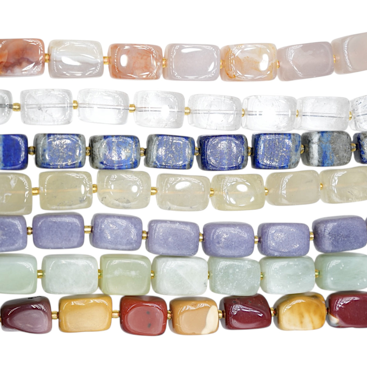 Fil de perle forme libre rectangle cubique avec perle de rocaille dorée 12x16 mm (17 pierres disponible) NEW